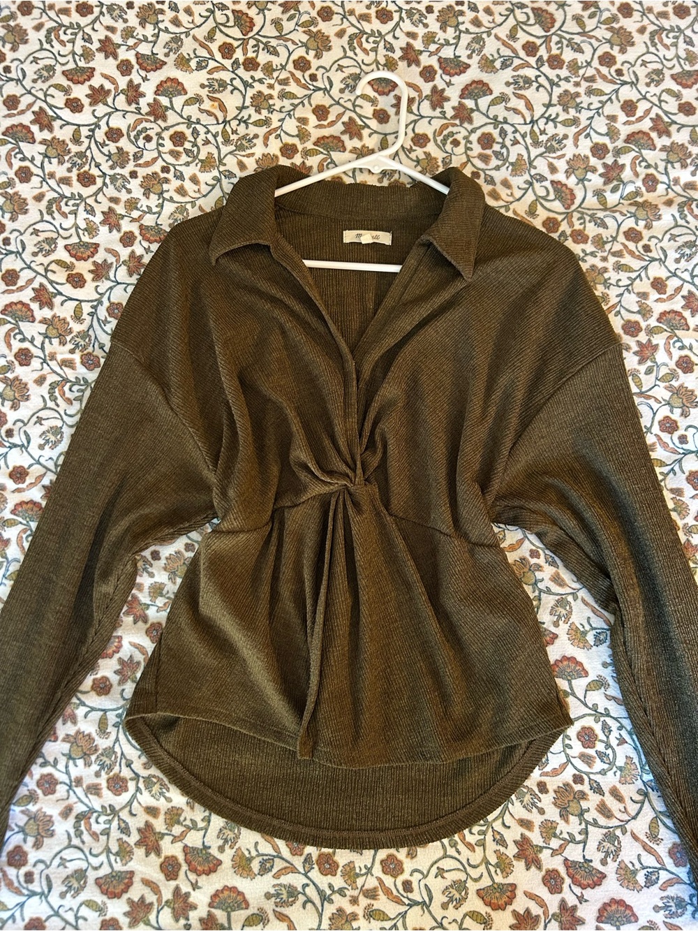 Knot-Front Long Sleeve Women's Top - Brown